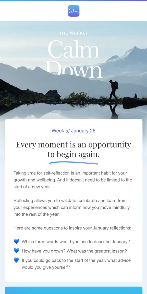 Email from Calm. ✨ Get back on track with 50% off Calm Premium