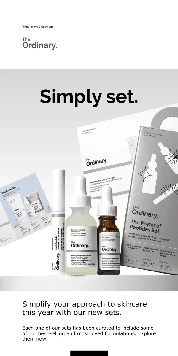 Email from The Ordinary. Introducing sets for every concern.