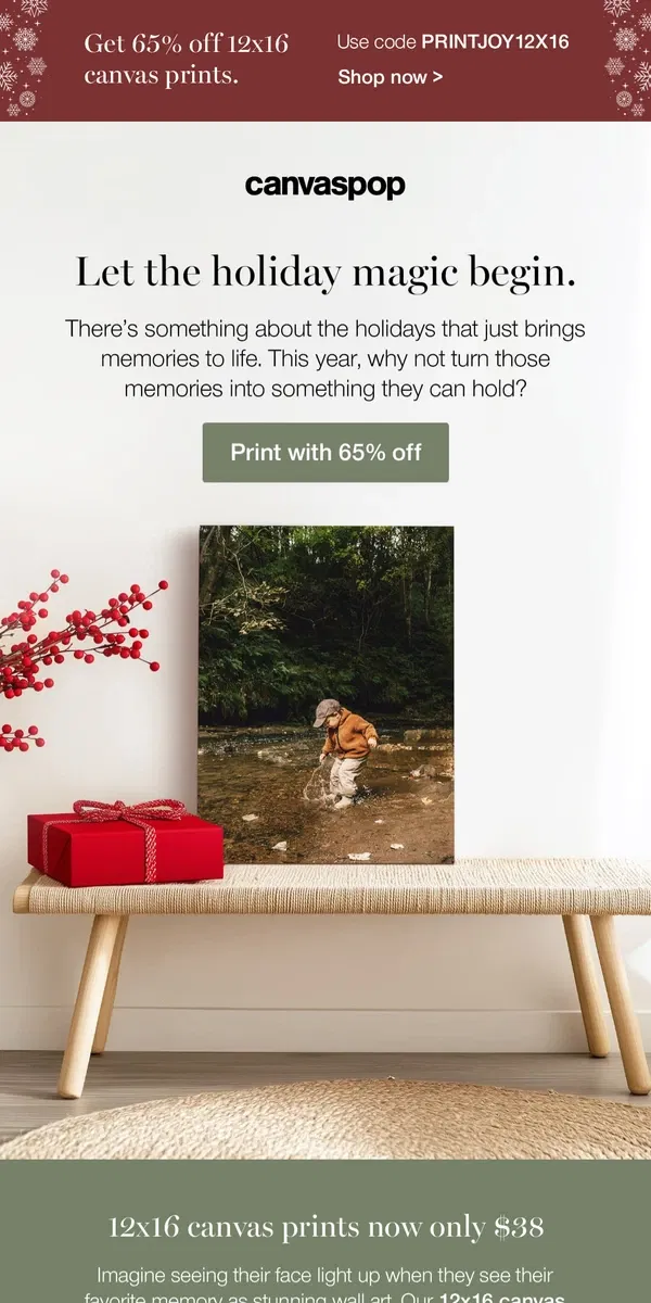 Email from Canvaspop. Save 65% on our best-selling print. 🤗