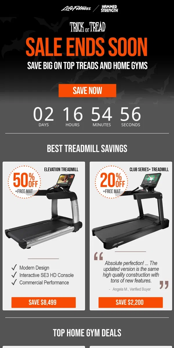 Email from Life Fitness. Last Chance! 48 Hours Left to Save on Treadmills & Home Gyms