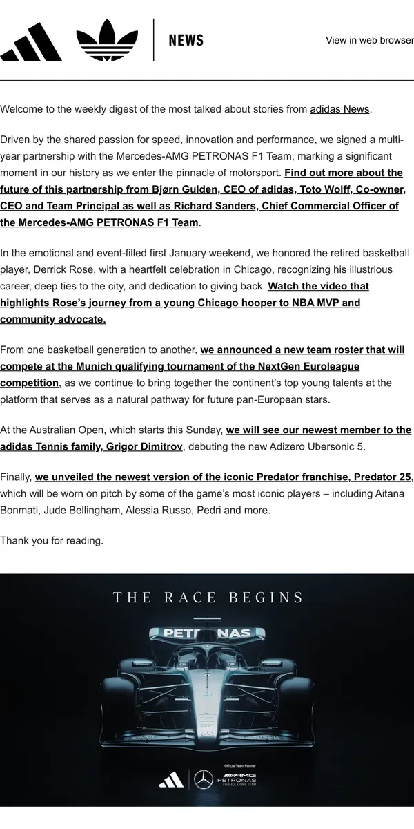 Email from Adidas. adidas News /// 🏎️ / Editor’s Picks