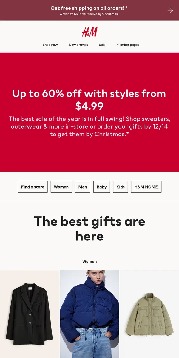 Email from H&M. Up to 60% off is online & in-store!