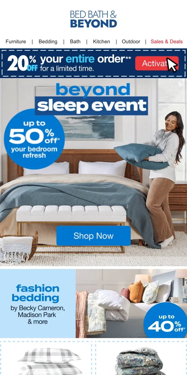 Email from Bed Bath & Beyond. Up to 50% Off Your Bedroom Refresh