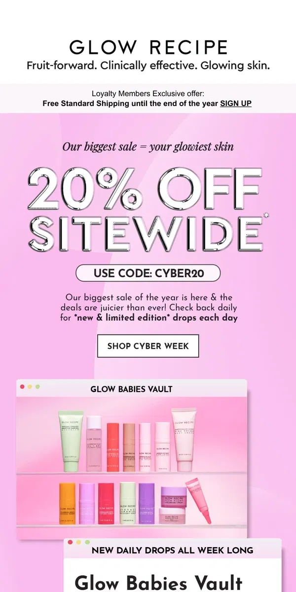 Email from Glow Recipe. Reveal today's Cyber Week Daily Drop