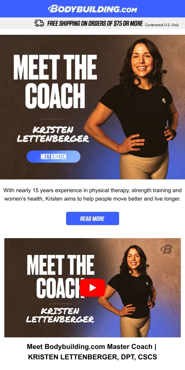 Email from Bodybuilding.com. Meet Bodybuilding.com Master Coach, Kristen Lettenberger