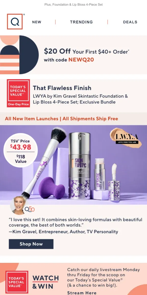 Email from QVC. Enhance Your Beauty with Kim Gravel