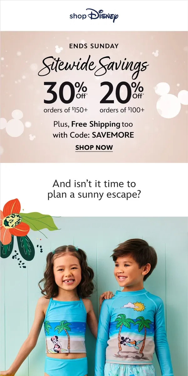 Email from shopDisney. For you: Up to 30% Off sitewide