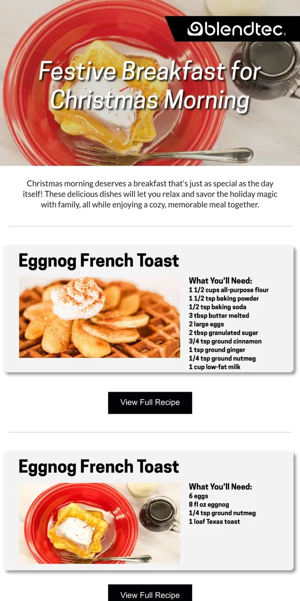 Email from Blendtec. Bring Christmas Joy to the Breakfast Table!