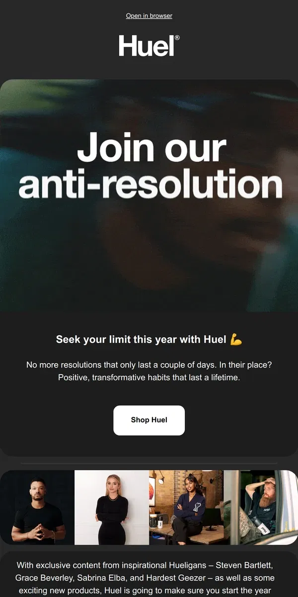 Email from Huel. Resolutions won’t change you, habits will