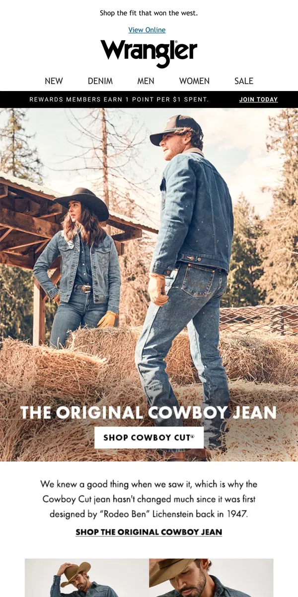 Email from Wrangler. The original cowboy jean