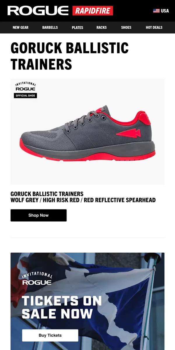 Email from Rogue Fitness. Just Launched: GORUCK Ballistic Trainers