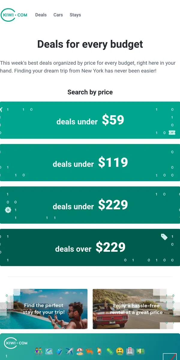 Email from Kiwi.com. Where can you go for under $59?