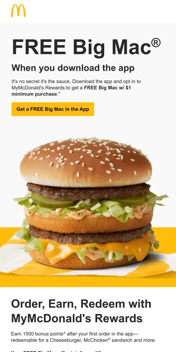 Email from McDonald's. Your FREE Big Mac® is waiting—hurry!