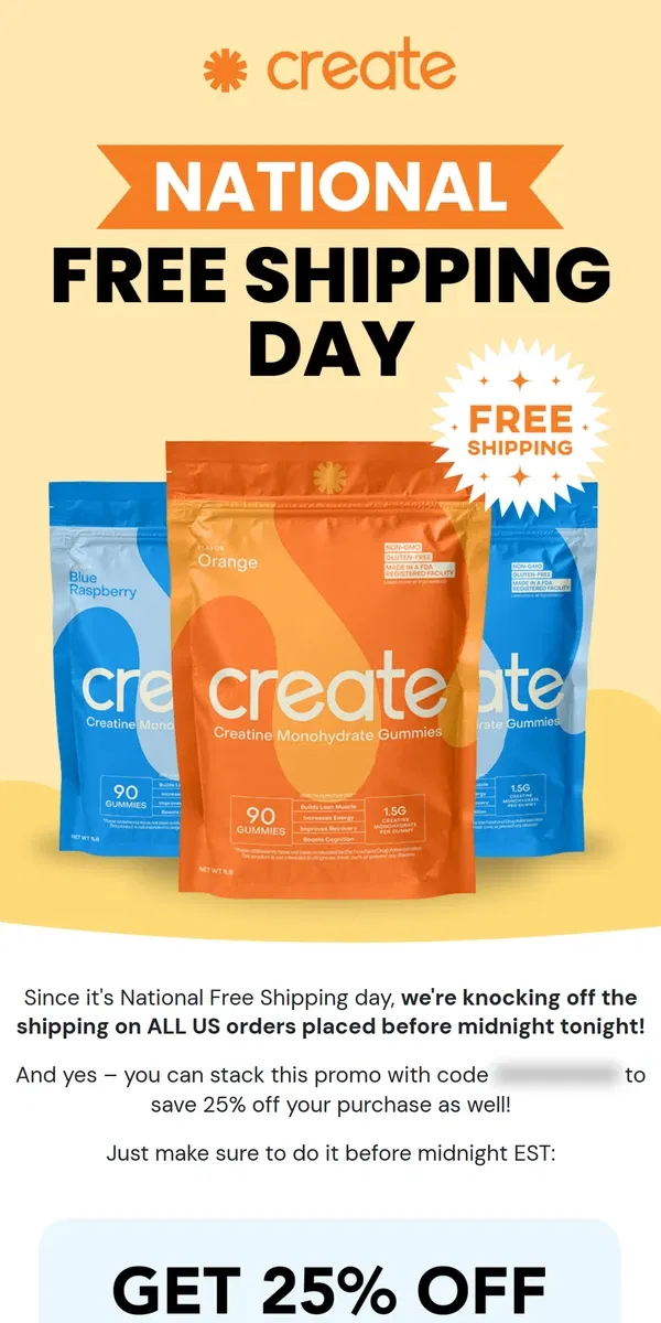 Email from Create Wellness. 📦 National FREE SHIPPING Day