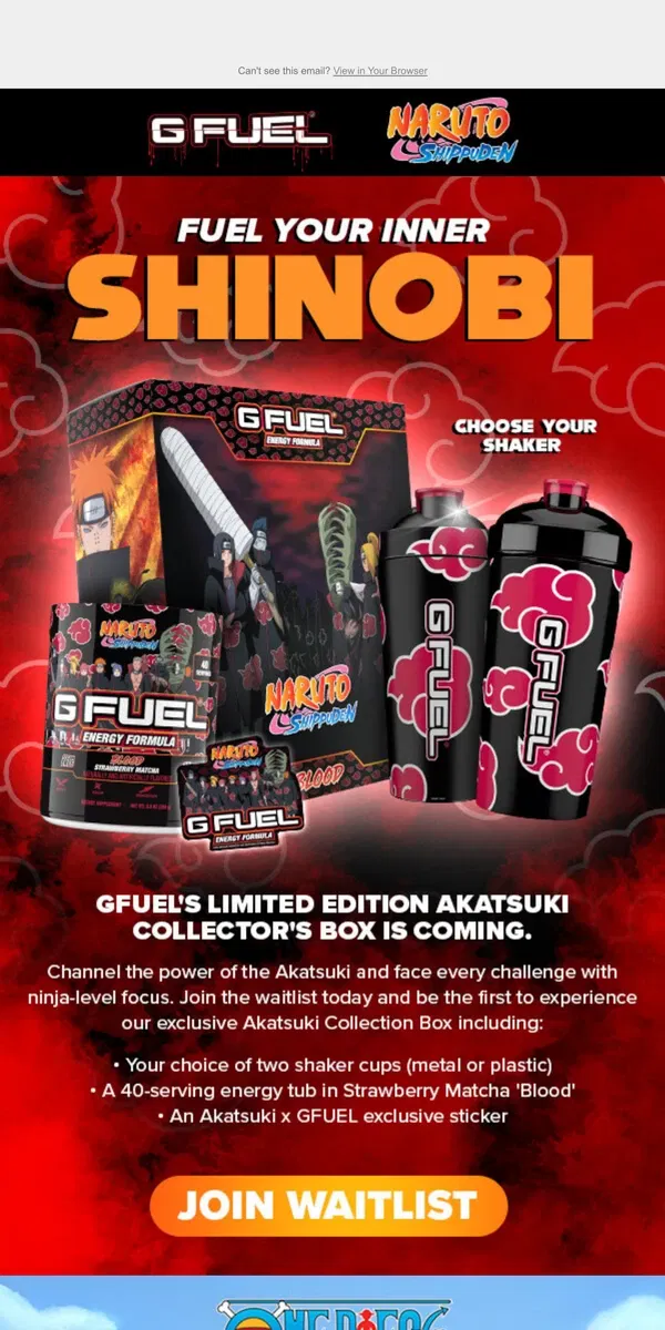 Email from G FUEL. 🔥 Unleash Your Inner Shinobi: Join the Waitlist Now!