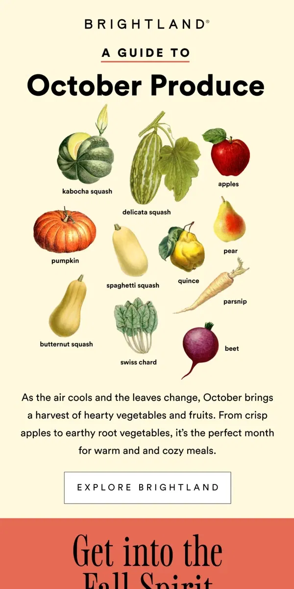 Email from Brightland. October's Produce Guide 🍠