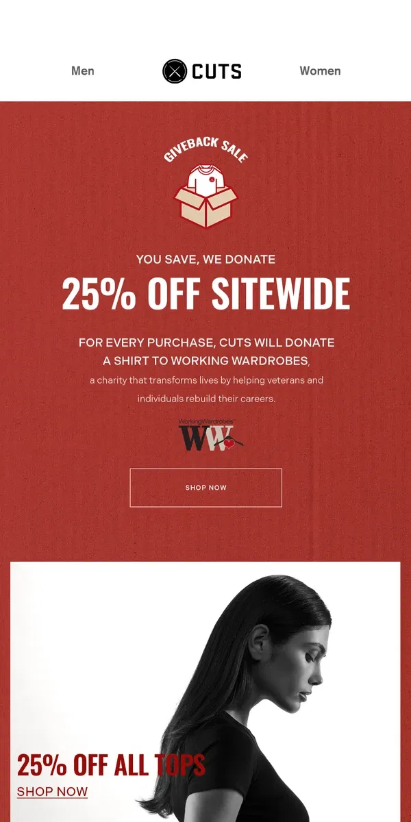 Email from Cuts. GIVEBACK SALE | 25% OFF