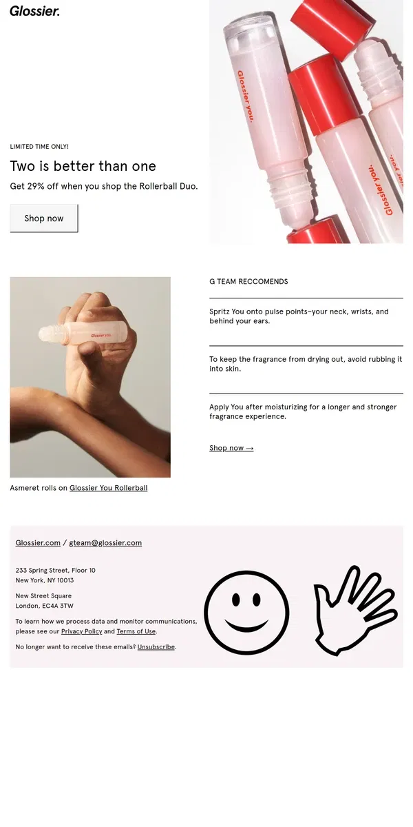 Email from Glossier. Smells like savings