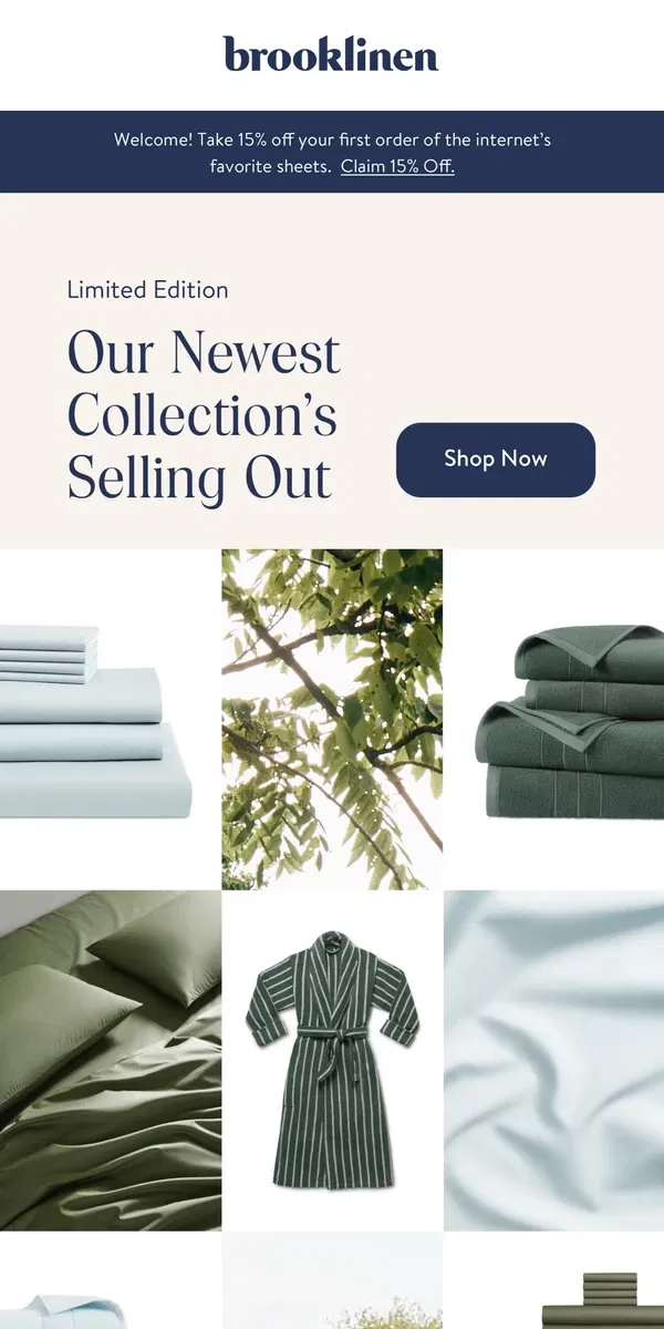 Email from Brooklinen. Flying Off The Shelves!