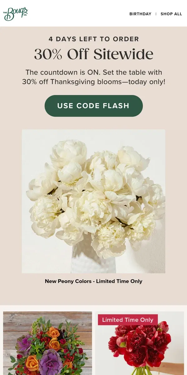 Email from The Bouqs Co.. 🚨30% OFF FLASH SALE!🚨