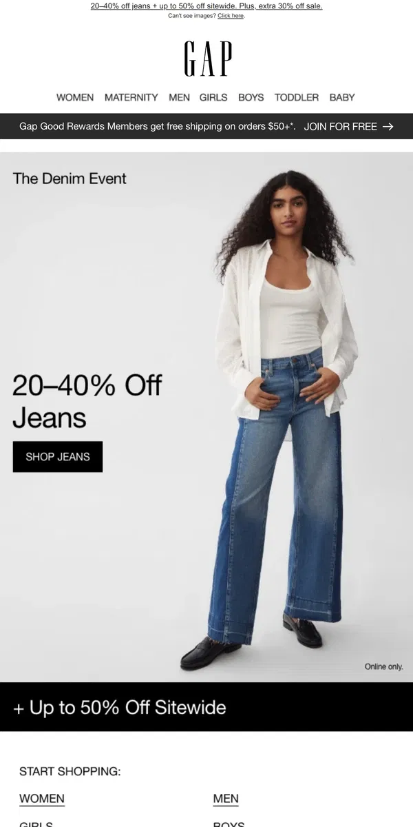 Email from GAP. You'll love 20–40% OFF 👖