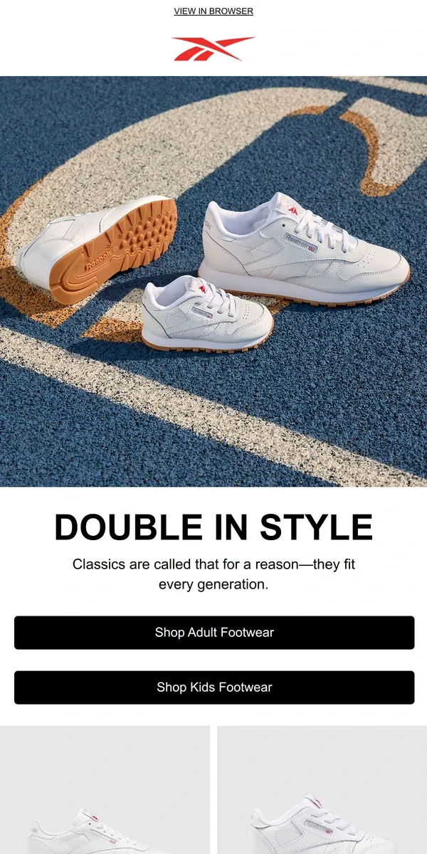 Email from Reebok. Twin with your mini-me