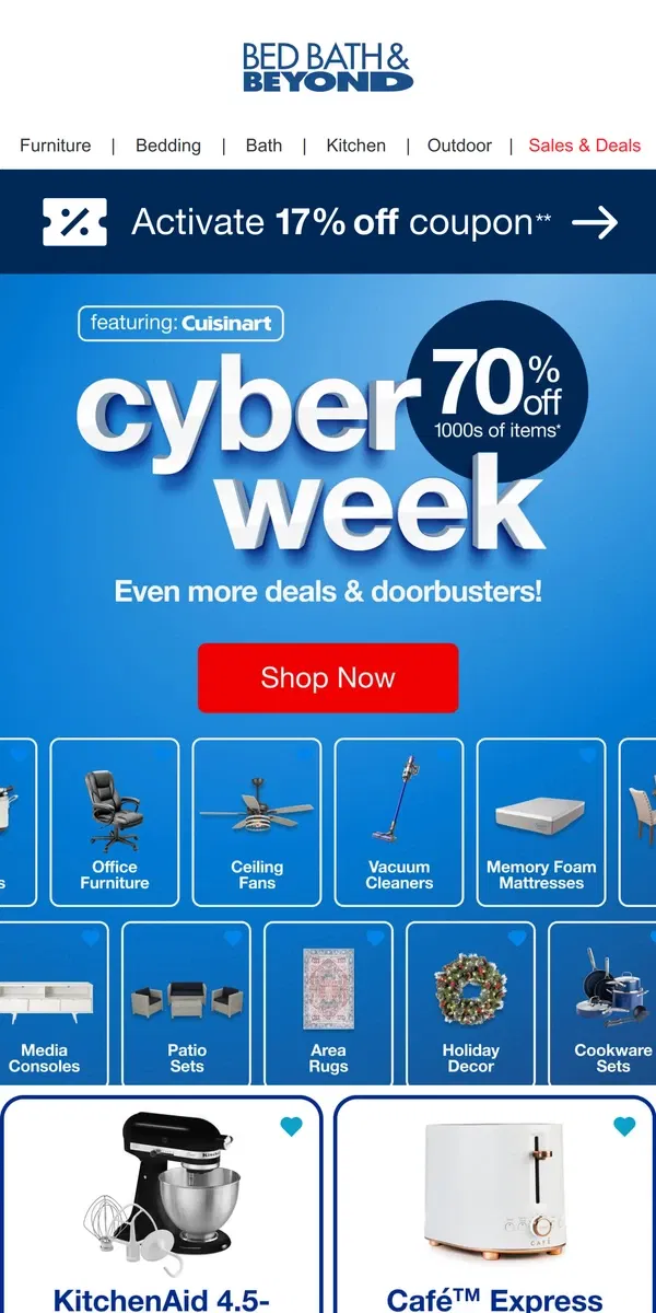 Email from Bed Bath & Beyond. We're Extending Our Cyber Deals Just for You