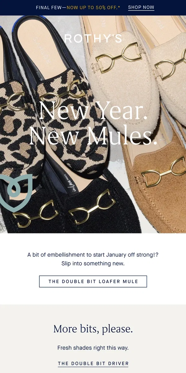 Email from Rothy's. New year, new…MULES!