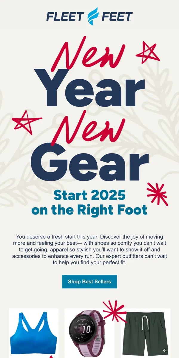 Email from Fleet Feet. Comfortable and confident in 2025