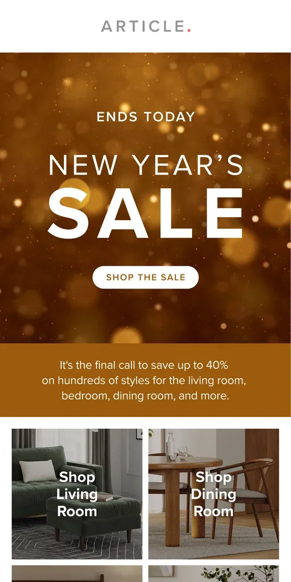 Email from Article. Last chance: New Year’s Sale ends today