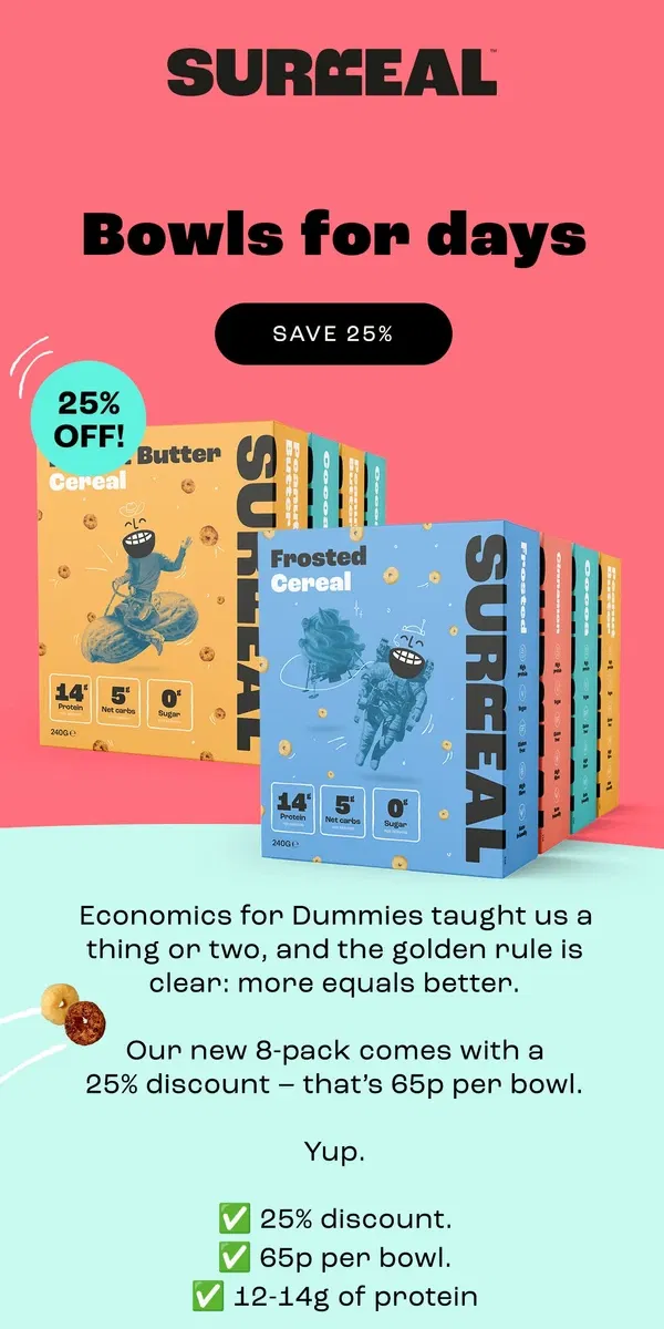 Email from Surreal. Big Cereal Savings 🥣