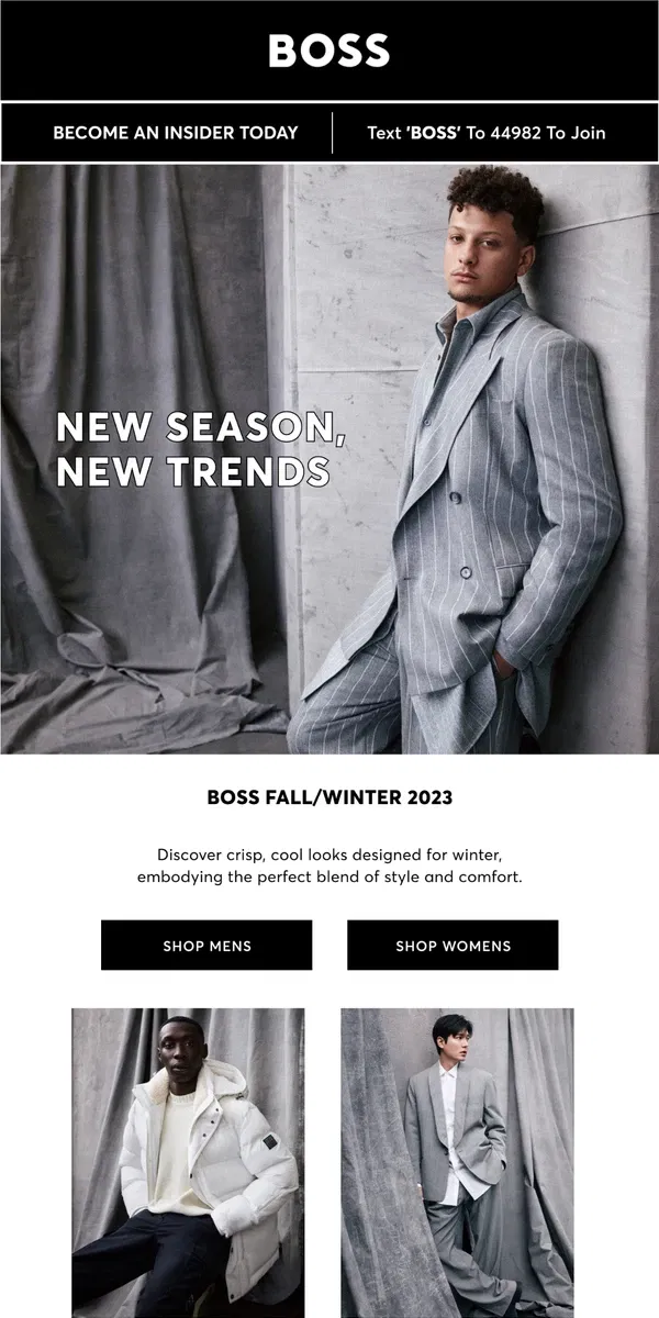 Email from HUGO BOSS. Winter Ready: New BOSS Fall/Winter 23 Arrivals