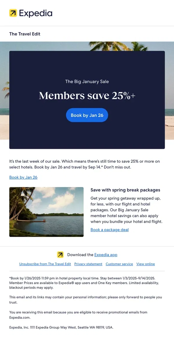 Email from Expedia. Sale ends Jan 26: Book now for savings