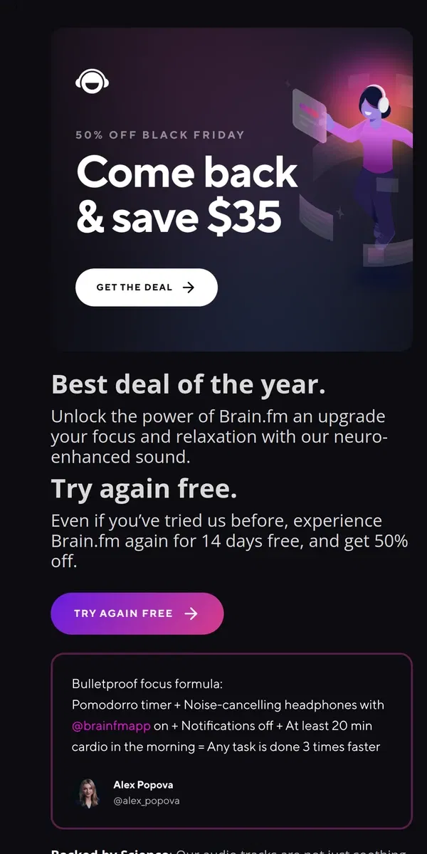 Email from Brain.fm. 🎁 [Limited offer] Save $35 with coupon code BF2023