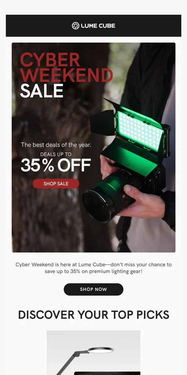 Email from Lume Cube. Cyber Weekend: Up to 35% Off