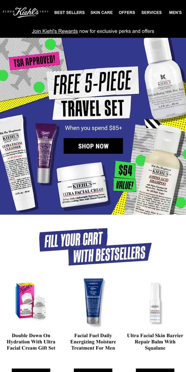 Email from Kiehl's. Don't Forget, You Have A FREE Travel Skincare Gift🧳