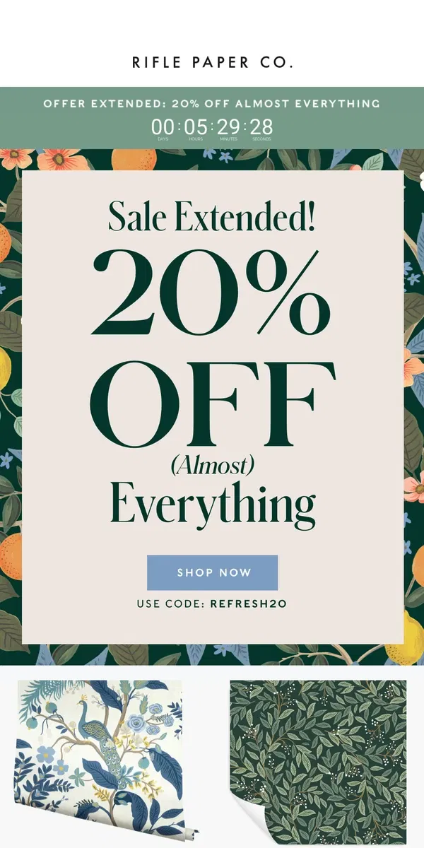 Email from Rifle Paper Co.. Last Chance for 20% Off!