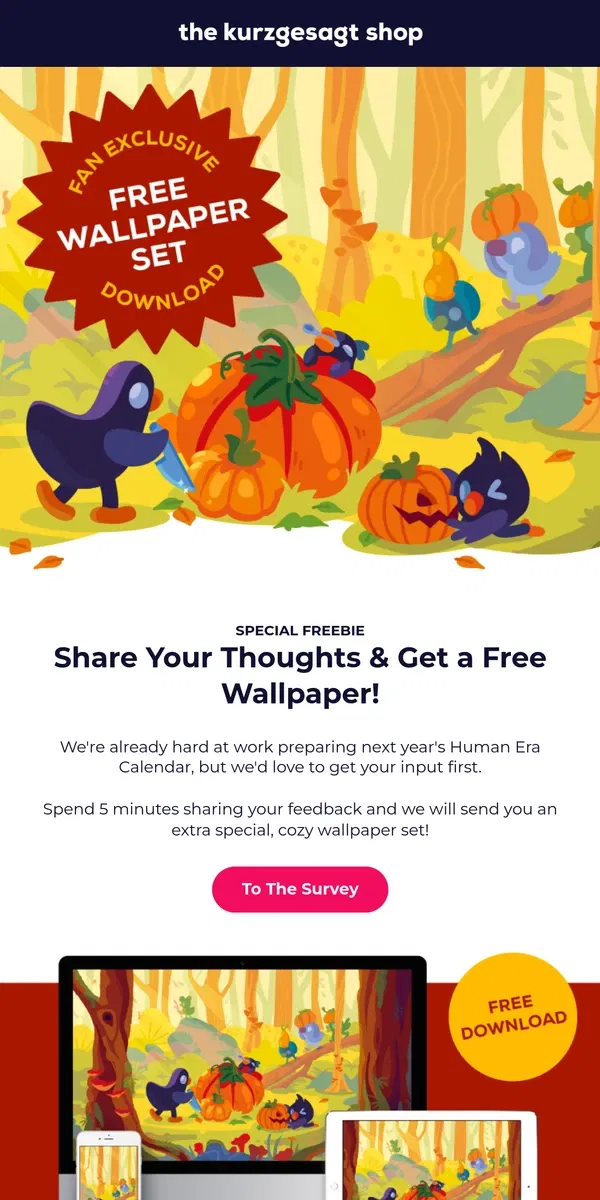 Email from Kurzgesagt. Share Your Thoughts & Get Free Wallpapers!