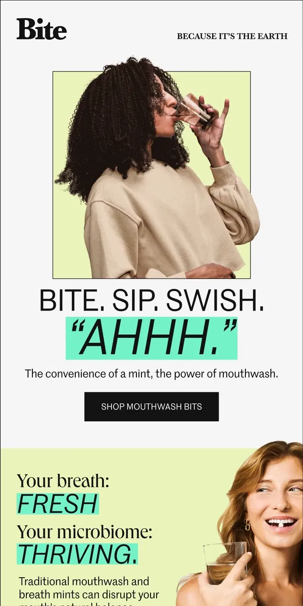 Email from Bite Toothpaste Bits. Rethink your rinse.