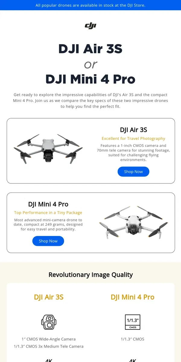 Email from DJI. Air 3S or Mini 4 Pro: Ultimate Drone Face-Off