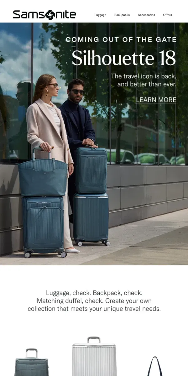 Email from Samsonite. Introducing Silhouette 18: An Icon Reimagined