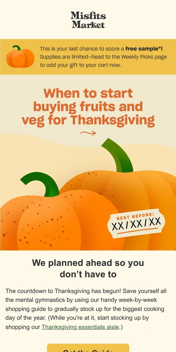 Email from Misfits Market. Thanksgiving Shopping Starts Now + What’s in Our Boxes This Week