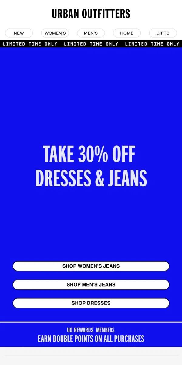 Email from Urban Outfitters. 30% Off Jeans & Dresses