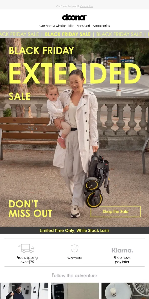 Email from Doona. Black Friday Sale Extended