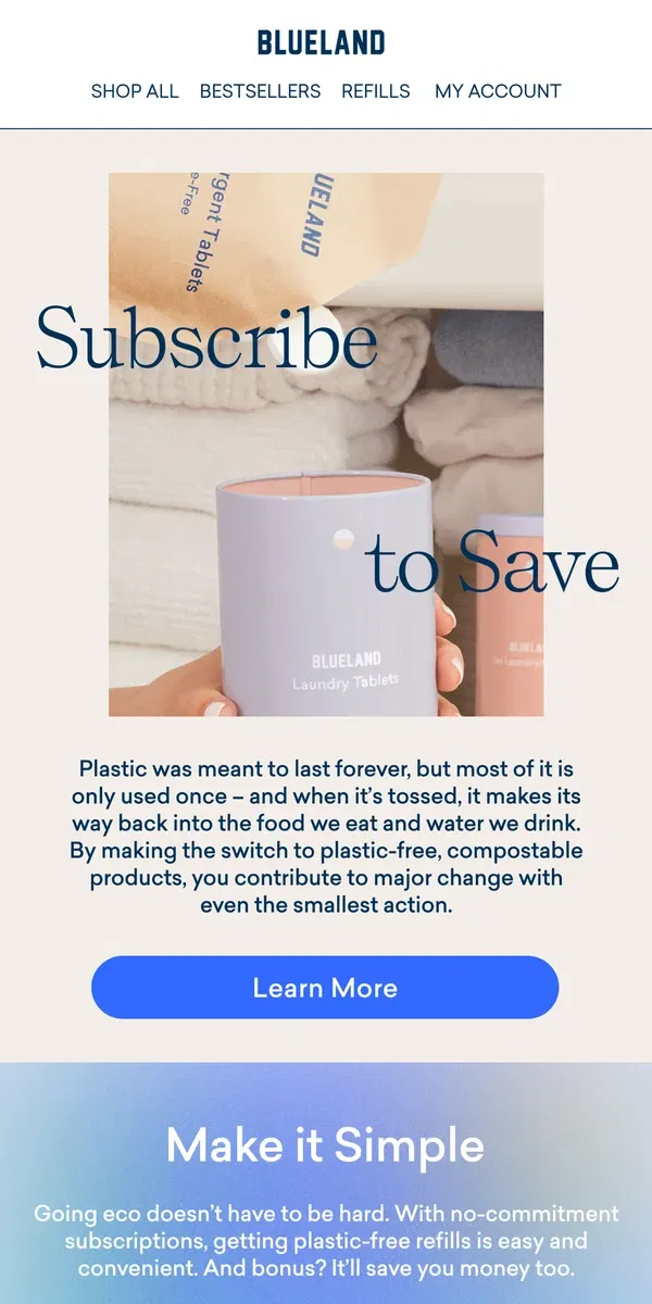 Email from Blueland. Save the planet (and save some $$)