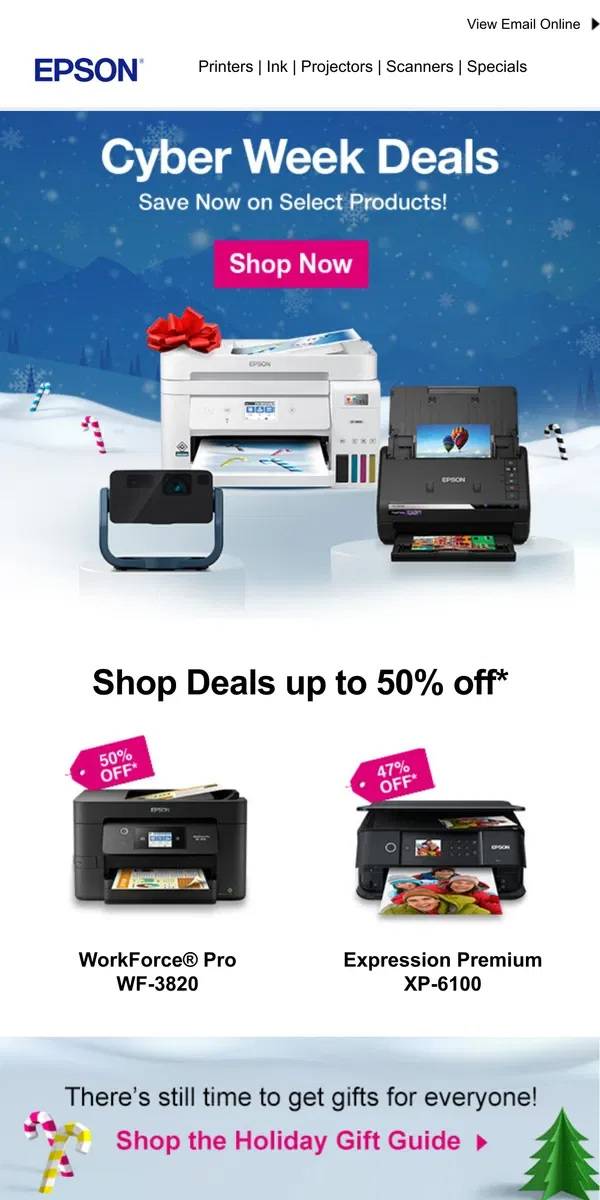 Email from Epson. Last call for Cyber Week Deals!