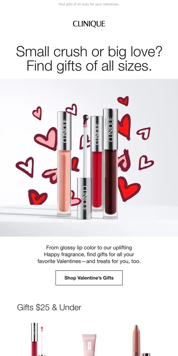 Email from Clinique. Send them love 💕 Shop gifts for every budget. 