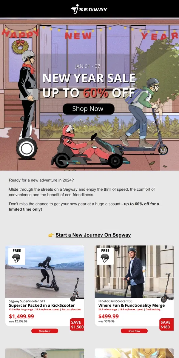 Email from Segway. New Year, New Gear 🛴