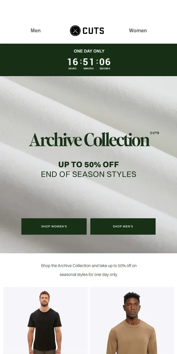 Email from Cuts. Up To 50% Off: The Archive Collection