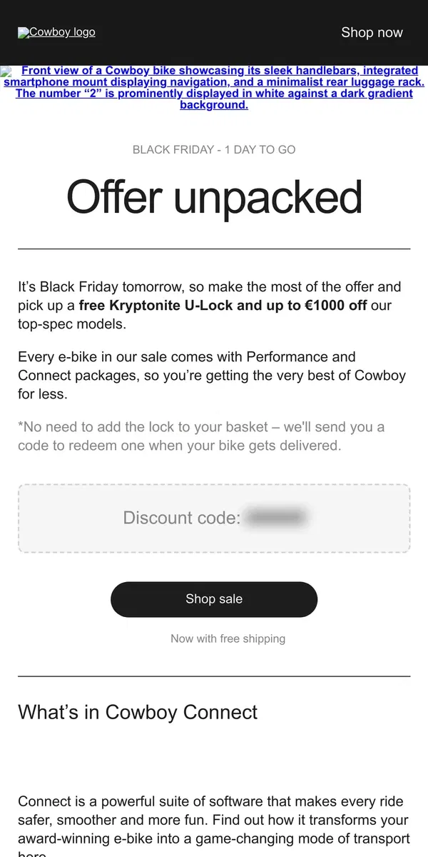 Email from Cowboy. Black Friday means more than €1000 off